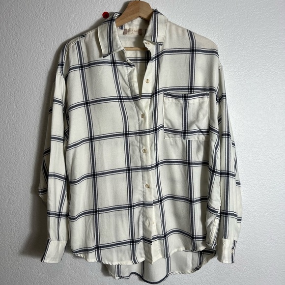 Altar'd state off white navy long sleeve button down shirt S - Picture 1 of 5